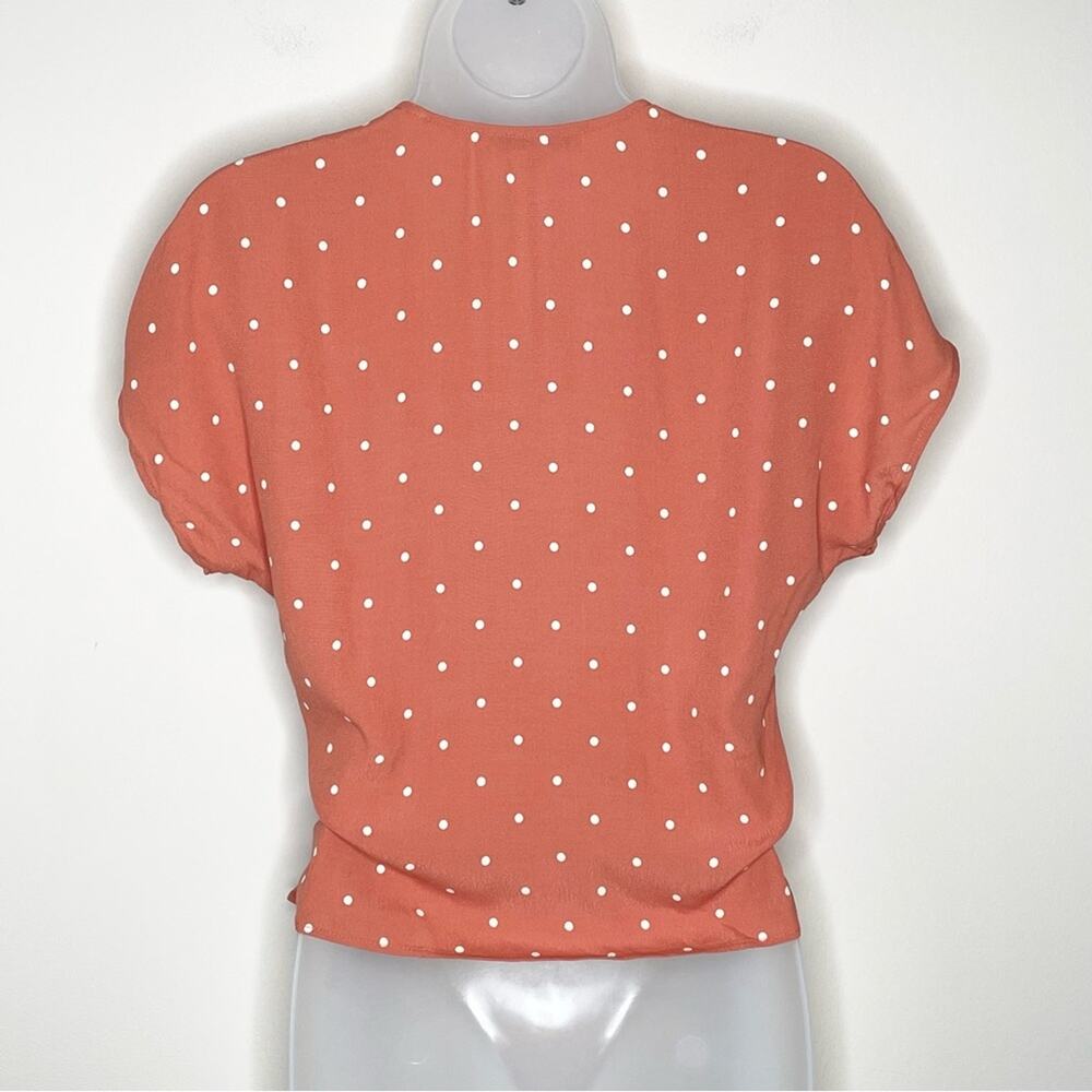 NWT MADEWELL Sash-Tie Wrap Top Blouse in Polka Dot Peach & white size xs - Picture 3 of 7